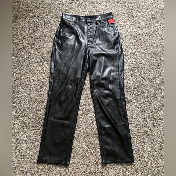 Express Women's Black Straight Leg Faux Leather Pants - Picture 1 of 6